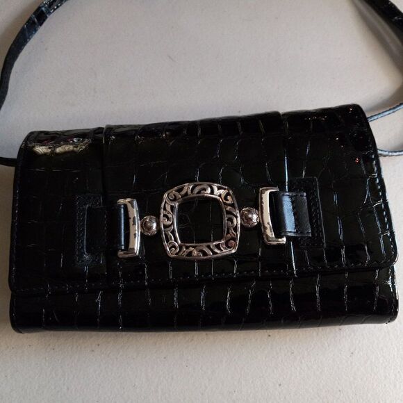 Black Patent Leather Crossbody Wallet - Picture 1 of 7